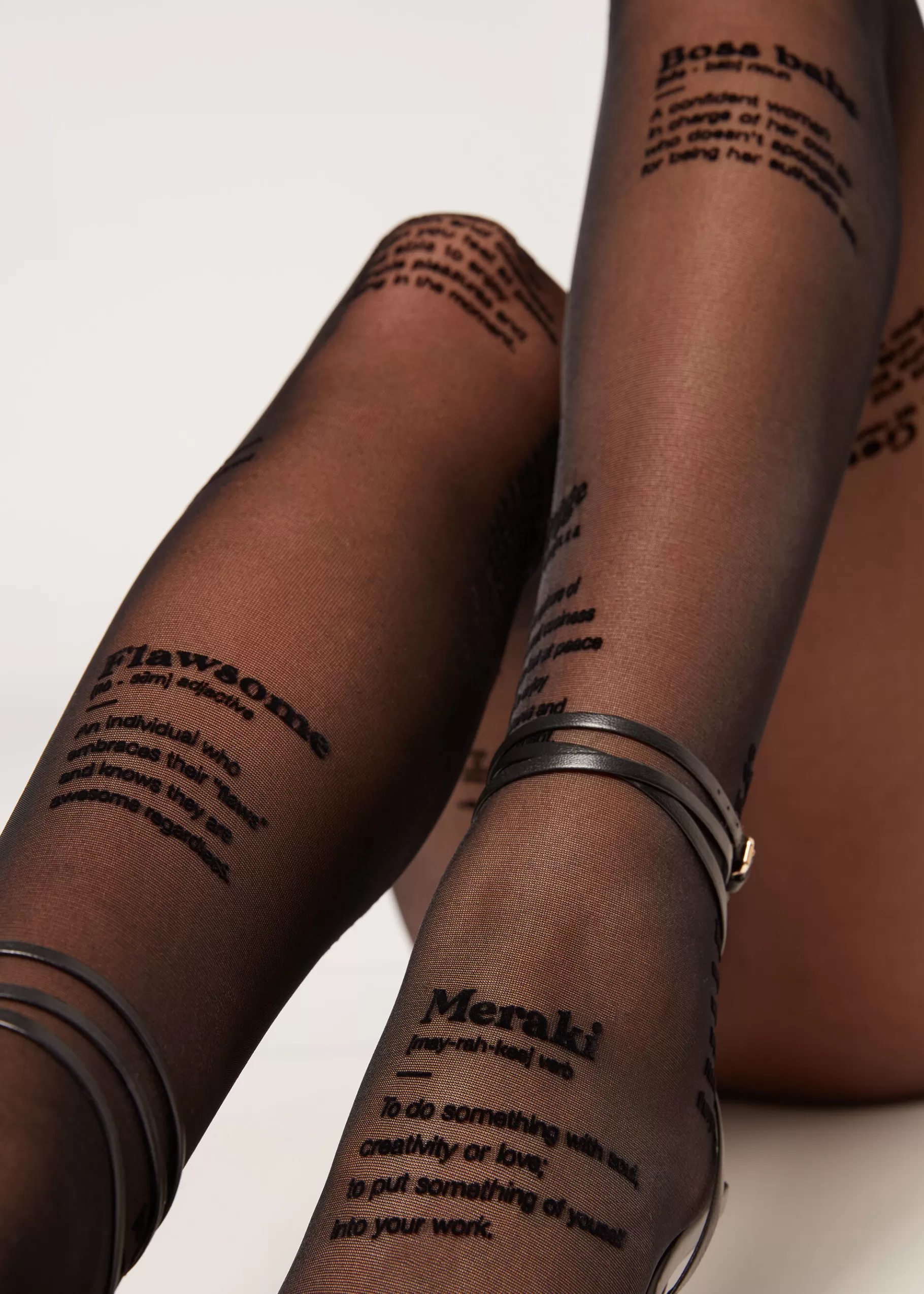 Hot 30 Denier Sheer Tights With Flocked “Girl Power” Wording Women Patterned Tights